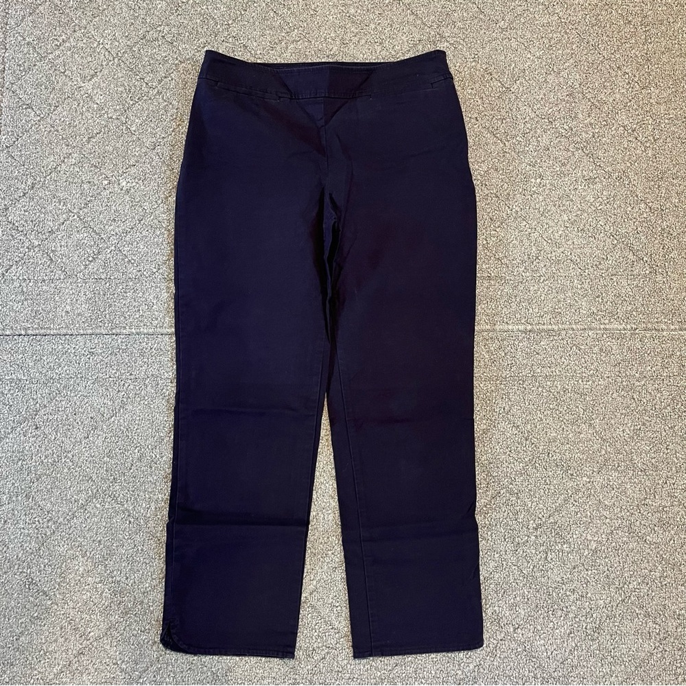 Talbots Pants Womens Size 4 Navy Blue Cropped Cotton Stretch Side Zip